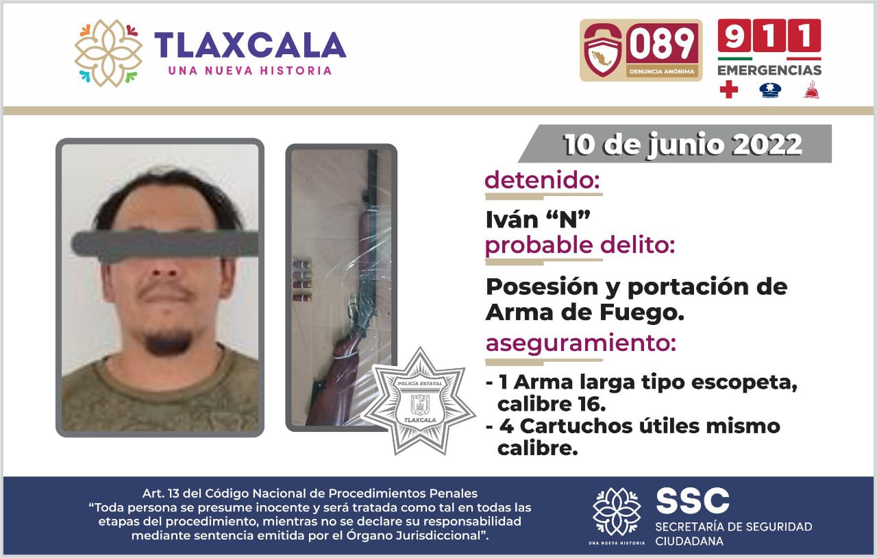 Detiene la SSC a sujeto y asegura arma de fuego en Hueyotlipan